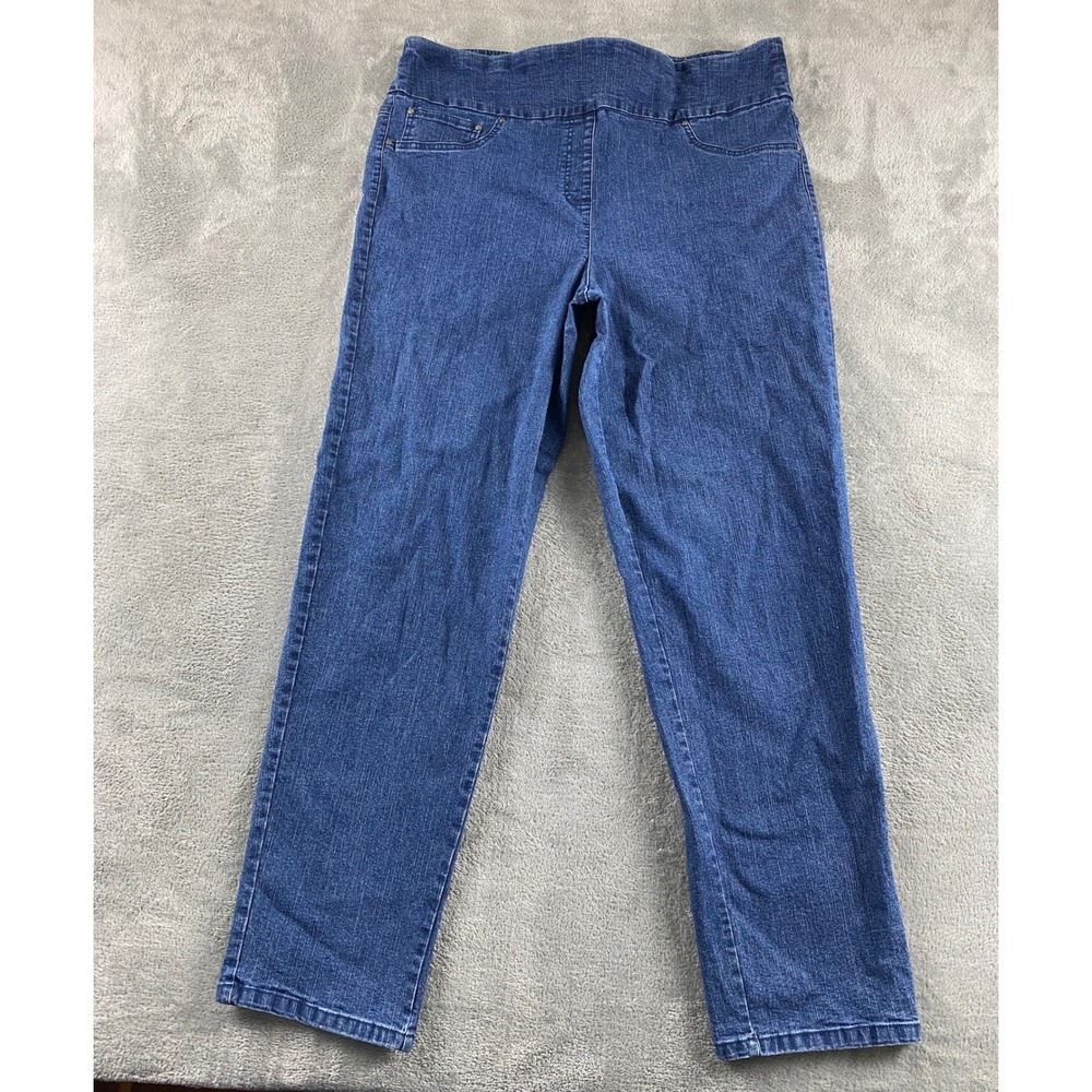 Ruby Rd Womens Blue Pull On Straight Leg Denim Jeans Size 14 Medium Wash 99403